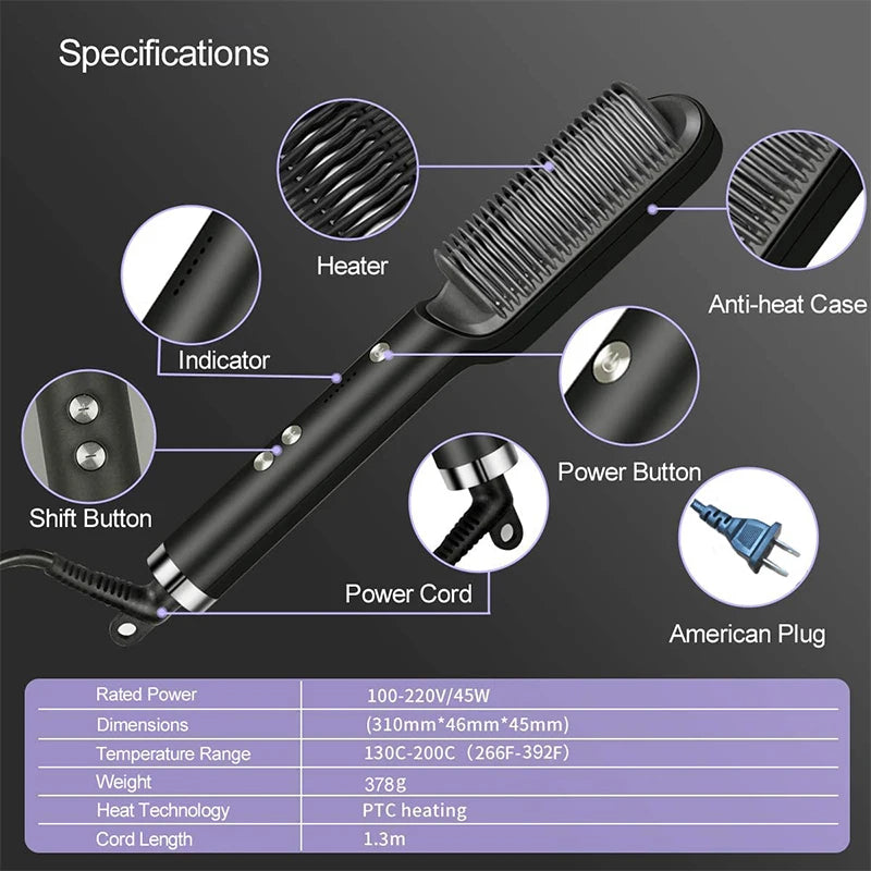 Electric Hair Straightener Brush Fast Heating Ceramic Design - Smarsty