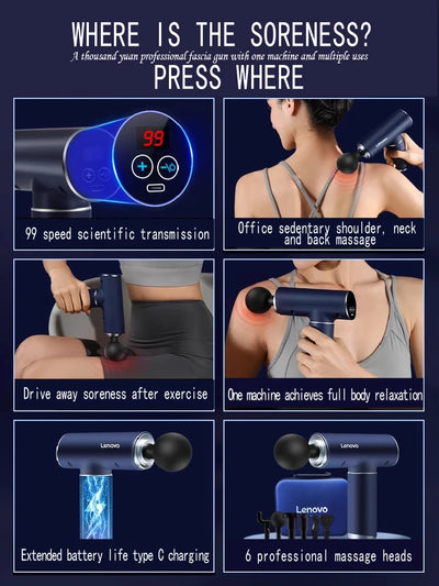 Lenovo Fascia Gun Muscle Relaxation Massager with LED Screen - Smarsty