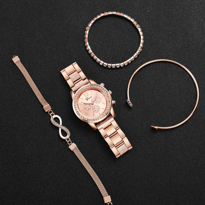 Luxury Rhinestone Women Watches Set with Steel Band - Smarsty