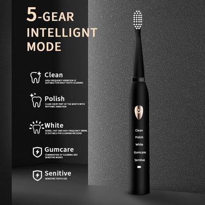 Jianpai Black White Acoustic Electric Toothbrush with USB Charging - Smarsty