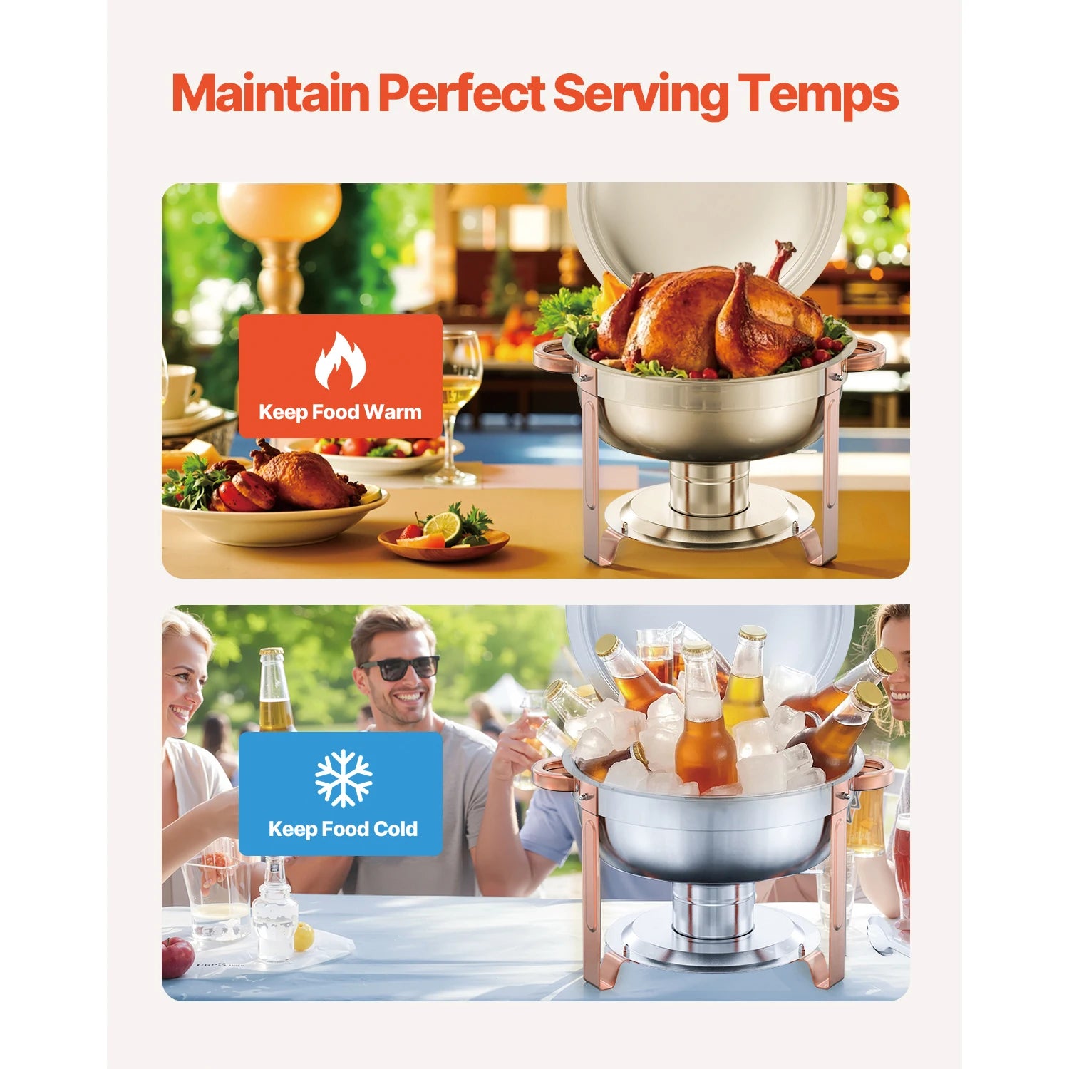 SucceBuy 5 Qt 4 Pack Chafing Dish Buffet Set Round Catering Warmer Server w/Lid Water Pan Folding Stand Clip for Wedding Party