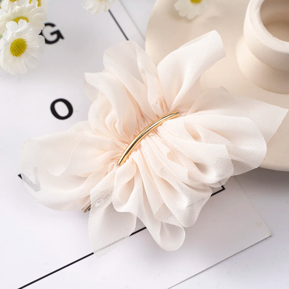Big Spring Hair Claw Clips with Chiffon Flowers - Smarsty