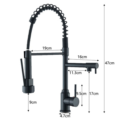 Black Kitchen Sink Faucet With Dual Spout Rotation - Smarsty