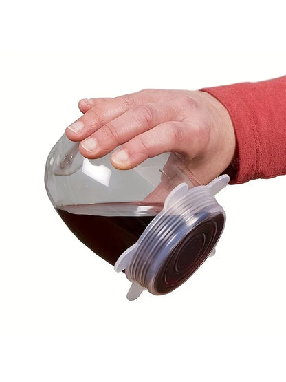 6Pcs/Set Transparent Silicone Kitchen Utensils Fresh-keeping Stretch Universal Bowl Cover Refrigerator Microwave Oven Sealed