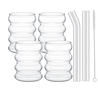 Creative Glass Cups Set with Straws for Stylish Drinking - Smarsty