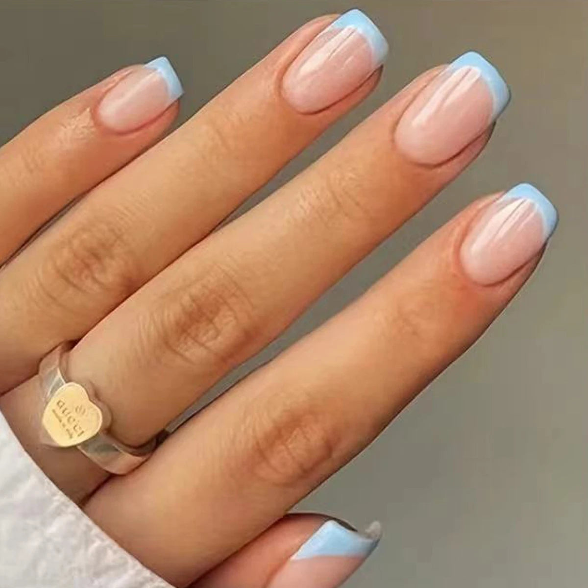 24 Pcs Women Short French Dual Color Press On Nails - Smarsty