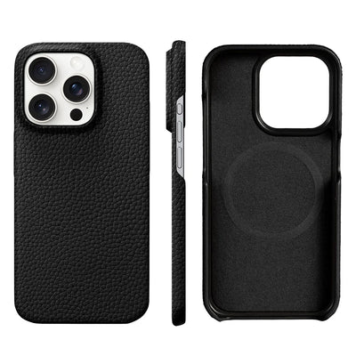 MagSafe Leather Case Natural Cowhide Lychee Finish Premium for iPhone 15, 16, 17 - Smarsty