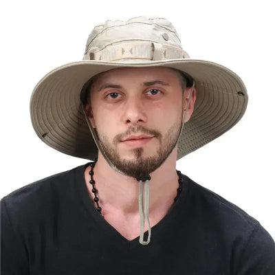 Summer Men Bucket Hat Outdoor UV Protection Wide Brim Panama Safari Hunting Hiking Hat Mesh Fisherman Hat Beach Sunscreen Cap - Smarsty