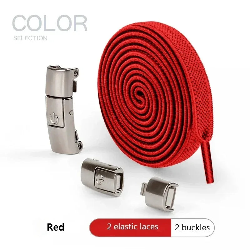 2Pairs Without Ties Elastic Laces No Tie Shoe Laces Press Lock Shoelaces Sneaker Kids Adult 8MM Widened Flat Shoelace for Shoes
