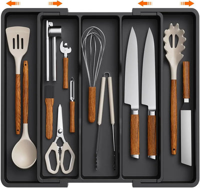 Kitchen Silverware Drawer Organizer Expandable Utensil Tray Adjustable for Spoons Forks Knives Flatware and Cutlery Organizer by Smarsty
