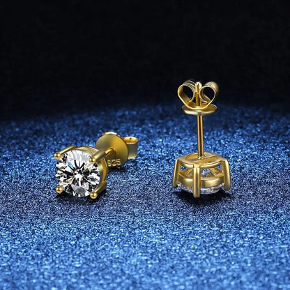 Certified Moissanite Stud Earrings 18K Plated Silver - Smarsty