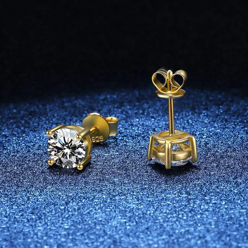 Certified Moissanite Stud Earrings 18K Plated Silver - Smarsty