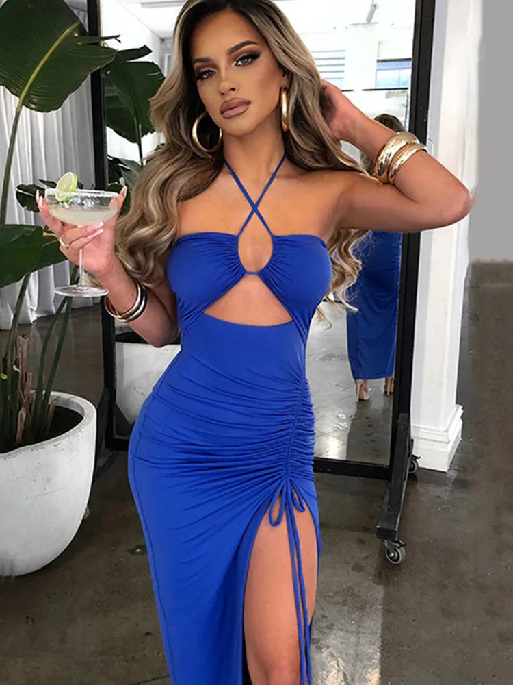 Sleeveless Sexy Female Midi Backless Dresses Slim Night Club Party Women's Dress Bodycon Vestidos Elegantes Para Mujer - Smarsty
