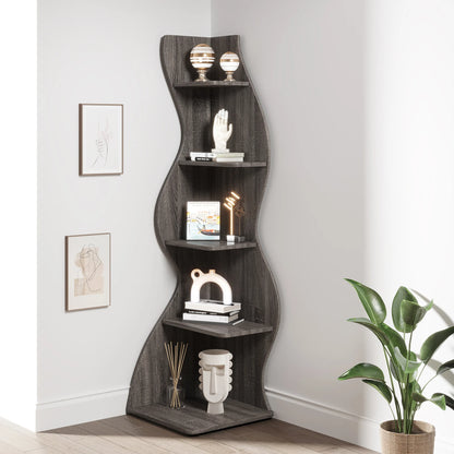 Tribesigns Corner Shelf, Modern 5-Tier Wall Corner Bookshelf, Stylish Corner Small Bookcase Storage Rack Plant Stand