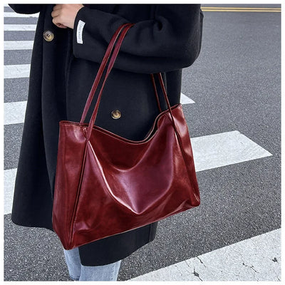 Women PU Leather Tote Bag Large Capacity Shoulder Crossbody - Smarsty