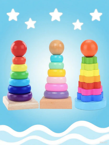 Wooden Rainbow Tower Children Educational Montessori Toys Childhood Learning Kids Colorful Wood Blocks for Christmas Gift TMZ