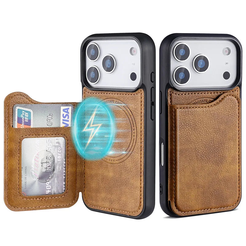 For Magsafe Magnetic Flip Leather Wallet Card Holder Phone Case for IPhone 17 Air 16 15 Plus 14 13 12 Pro Max Protective Cover