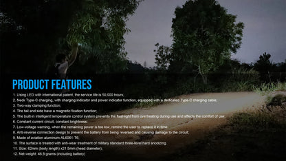 Trustfire MT10 Rechargeable LED EDC Flashlight 1000 Lumens Type USB C Charging Torch Mini 16340 Light MVB Optics with Magnet Lan