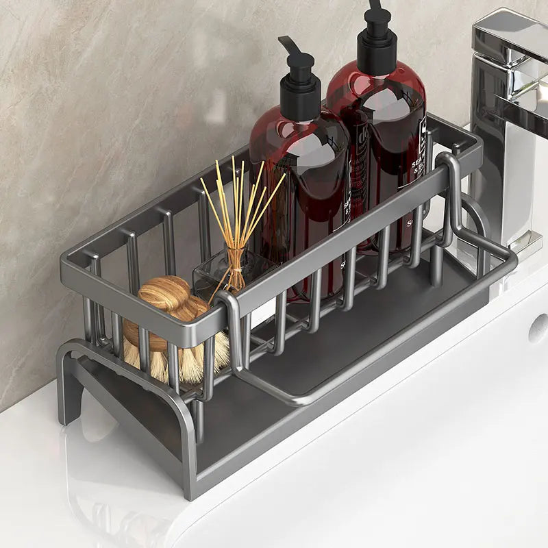 Kitchen Sink Draining Rack with Cleaning Cloth Storage - Smarsty