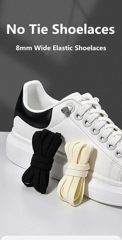 Flat Elastic Shoe Laces Sneakers No Tie Shoelaces for Shoes Tennis Quick Shoelace Clips Without Ties Shoe Accessories Kids Adult - Smarsty