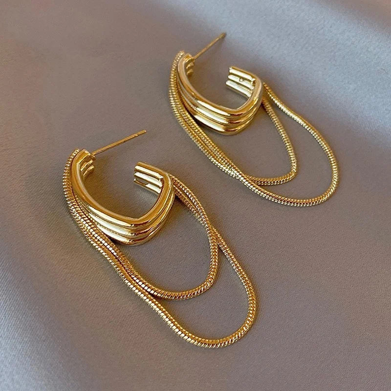 Metal Geometric Tassel Earrings for Women's Wedding Accessories - Smarsty