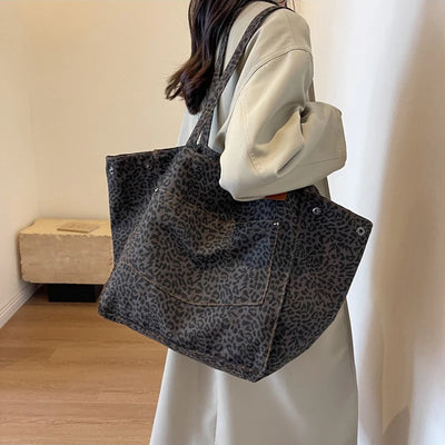 Leopard Pattern Tote Bag Vintage Canvas With Large Capacity - Smarsty