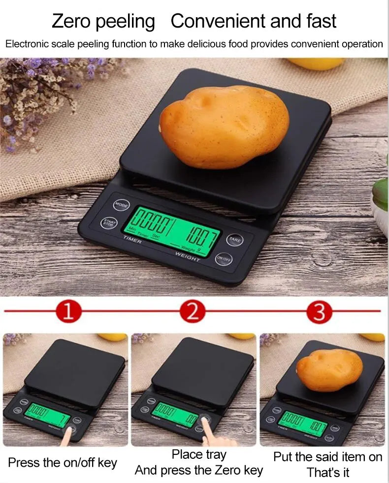 Black Precision Coffee Scale With Timer 0.1g Accuracy - Smarsty