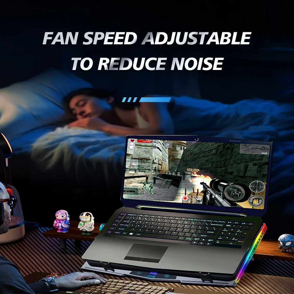 Laptop Cooling Pad RGB USB Cooler Adjustable Stand