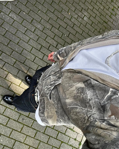 Y2K Retro zip up Hoodie Men Camouflage Pattern zipper Sweatshirt High Street Hip Hop Streetwear Oversized Unisex Camo Hoodie - Smarsty