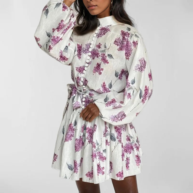 Autumn new women's clothing style elegant, fashionable, casual, sexy commuting long sleeved lace up Chinese style printed dress - Smarsty
