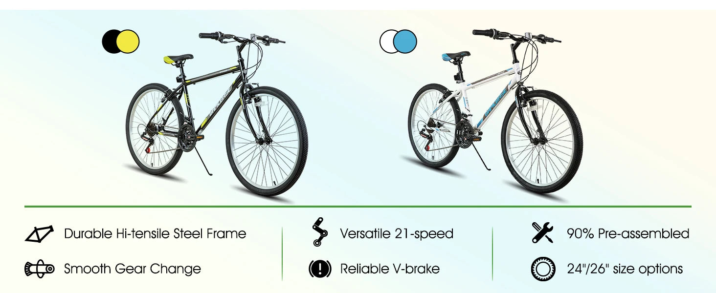 Hiland 24 26 inch Mountain Bike for Men Women, 21 Speeds High-Carbon Steel Frame, Sport Cycling MTB Bicycle for Adult