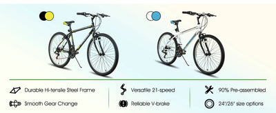 Hiland 24 26 inch Mountain Bike for Men Women, 21 Speeds High-Carbon Steel Frame, Sport Cycling MTB Bicycle for Adult - Smarsty