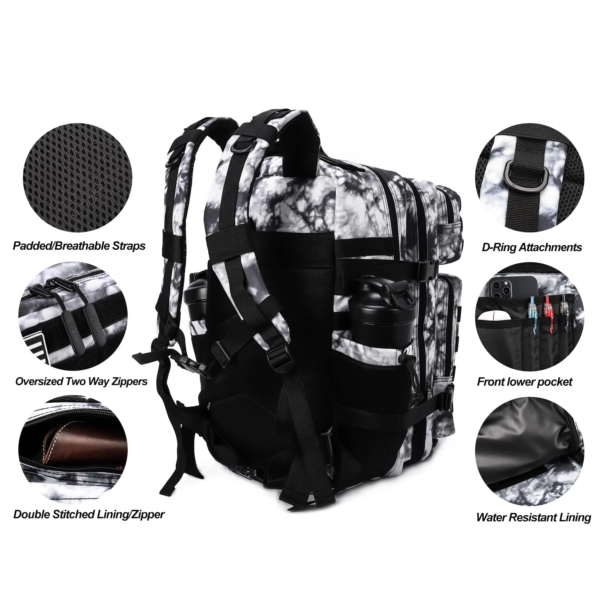 LHI 45L Tactical Backpack for Men and Women Large Athlete Gym Bag Outdoor Sports Hiking Survival Rucksack with Bottle Holder - Smarsty