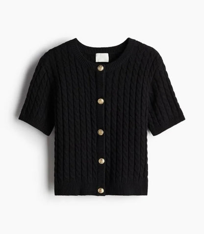 Trendix Women Winter Knit Cardigan Winter Street Fashion Patchwork Ribbed Short Sleeve Sweater Autumn Commute Knitwear Crop Top - Smarsty