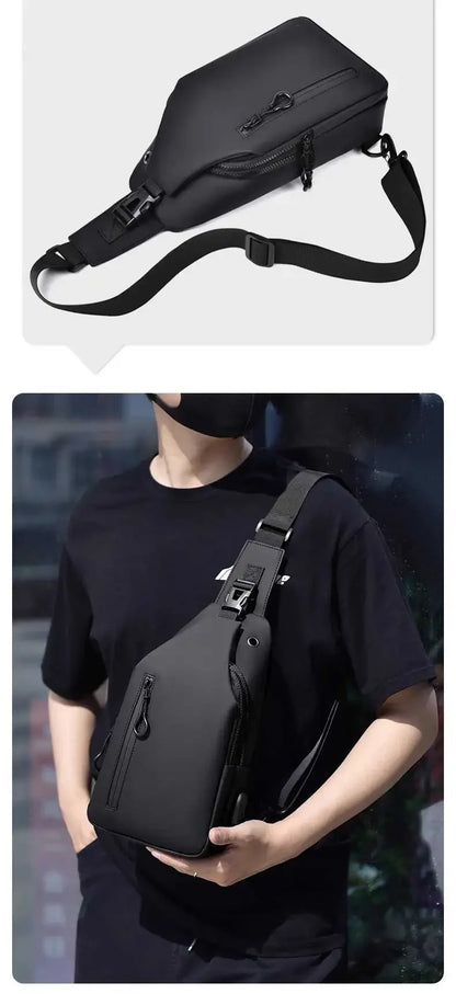 Mens Nylon Chest Bag With USB Charging Compact Crossbody - Smarsty