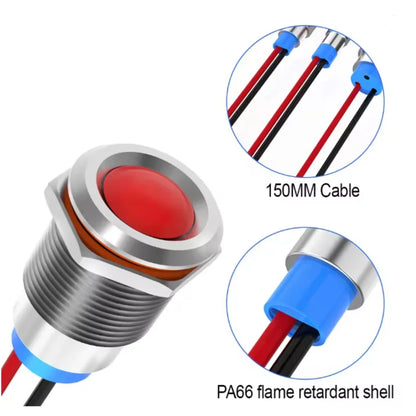 6mm LED waterproof metal indicator light signal light with wire 6V -12V -24V 24V 220V red/yellow/blue/green/white metal button - Smarsty
