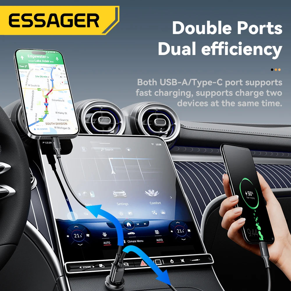 45W Car Charger Dual Port PD TypeC Quick Charge Fast - Smarsty
