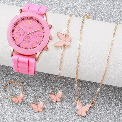 Fashionable Women Quartz Watches Set with Silicone Bands - Smarsty