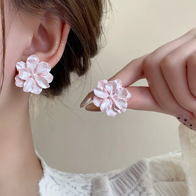 Acrylic Camellia Flower Stud Earrings Lightweight Bridal - Smarsty