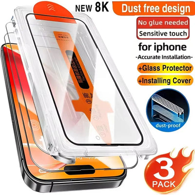 3pcs HD Tempered Glass Screen Protectors for iPhone 17 16 Pro Max 15 14 11 12 13 mini Scratch-Proof Dust-Free Installation - Smarsty
