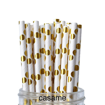 Metallic Gold Foil Stripe Paper Straws for Parties - Smarsty