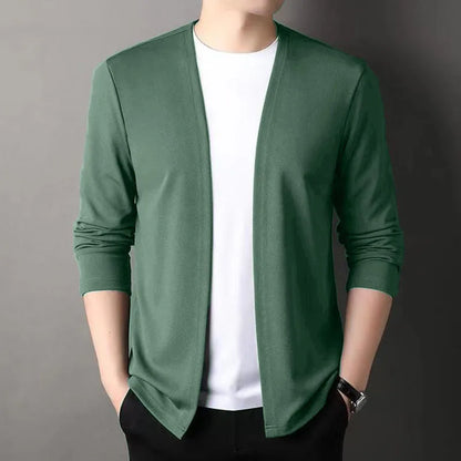 New Slim Fit Cardigan for Men, Thin Spring and Autumn Outerwear, Long Sleeve Casual Trendy Versatile Pure Color Slim Fit Autumn - Smarsty