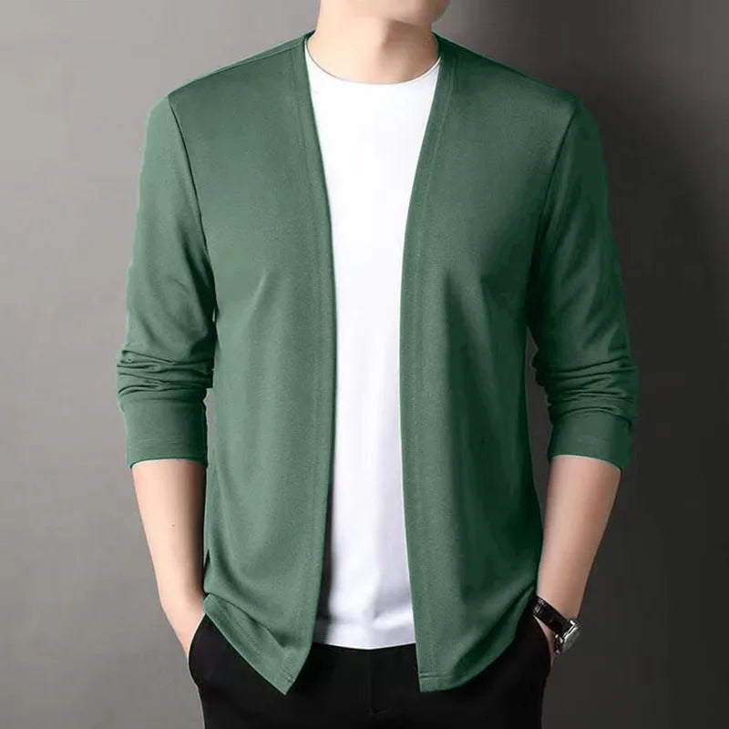New Slim Fit Cardigan for Men, Thin Spring and Autumn Outerwear, Long Sleeve Casual Trendy Versatile Pure Color Slim Fit Autumn - Smarsty