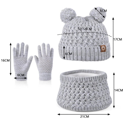 Winter Kids Hat Set Warm Beanie Scarf Gloves Pompom Fleece - Smarsty