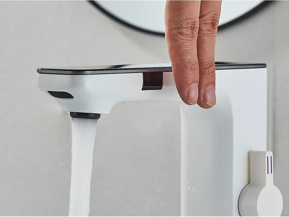 White Smart Sensor Basin Faucet with Digital Display - Smarsty
