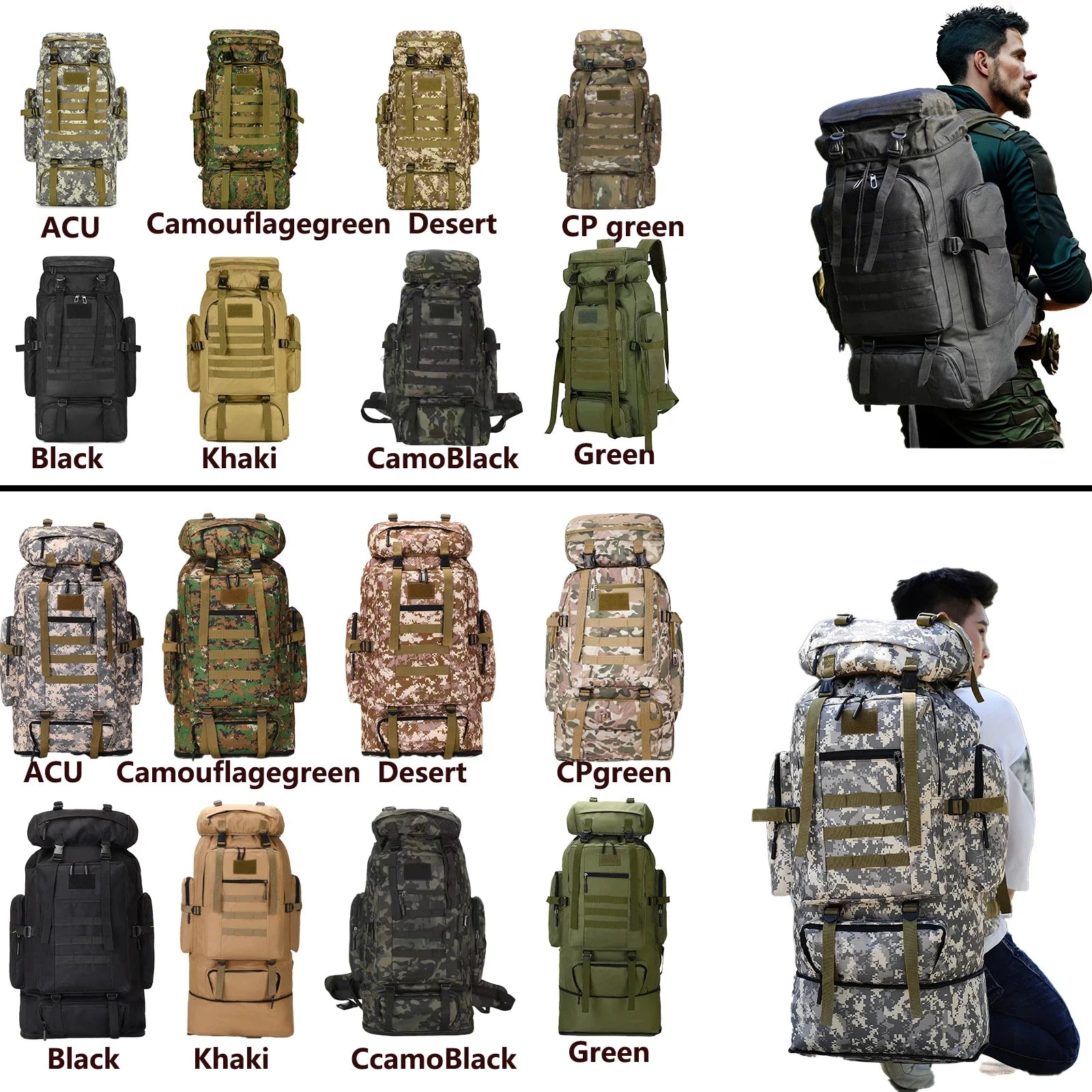 80L/100L  Mountaineering Bag Climb Bag Tactical Backpacks Large Backpack Outdoors Hiking Camping Travel Bags - Smarsty