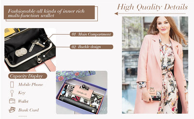 Women Wallet Leather Large Capacity Handbag Long Purse 10-card slots and clips Zero SY5025 - Smarsty