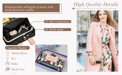 Women Wallet Leather Large Capacity Handbag Long Purse 10-card slots and clips Zero SY5025