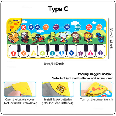 Piano Mat for Kids Kids Toddlers Floor Keyboard Dance Mat Baby Fitness Play Animal Music Blanket Instrument Toys Girl Boy Gift