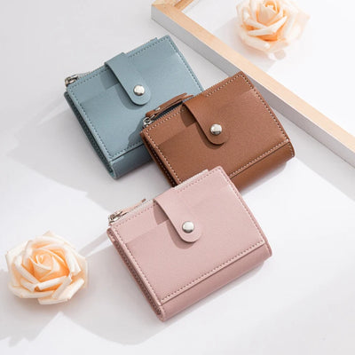 Women Wallets PU Leather Female Purse Mini Hasp Solid Multi-Cards Holder Coin Short Wallets Slim Small Wallet Zipper Hasp - Smarsty